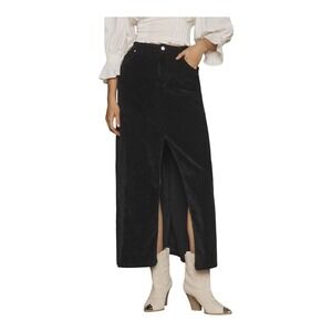 Anthropologie Pilcro Madi Front Slit Corduroy Maxi Skirt Black Sz 6 Boho Western